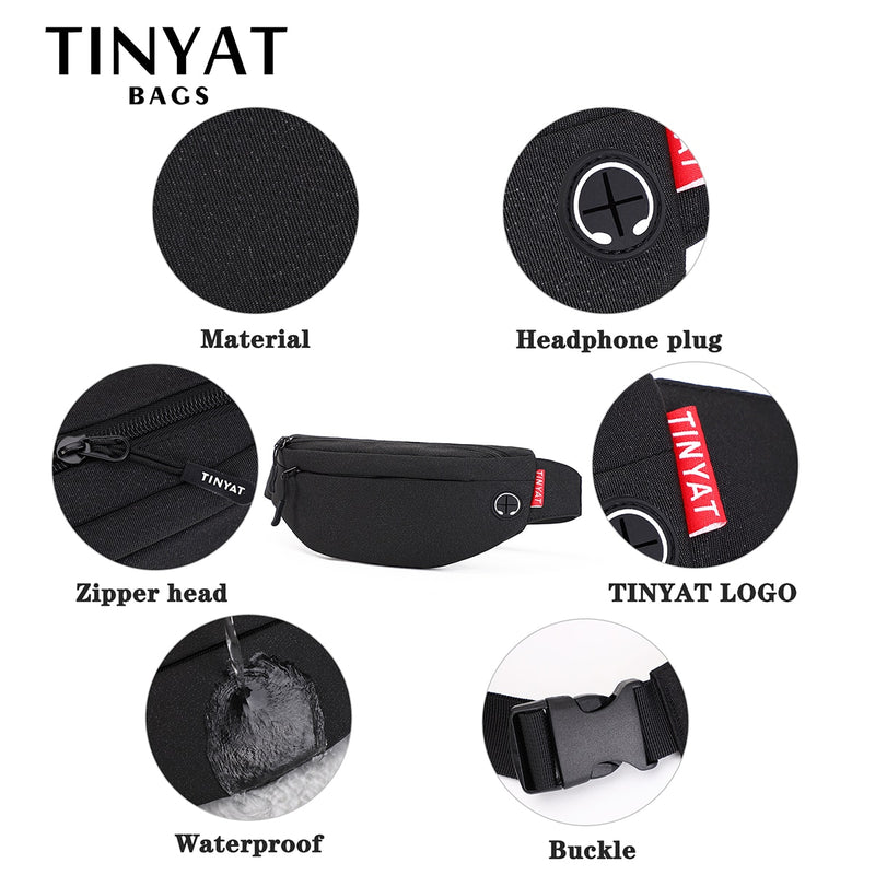 TINYAT Men Waist Bag Pack Purse Casual Large Phone Belt Bag Pouch Women's Canvas Travel Phone Bag Fanny Banana Bag Hip 4 Pockets