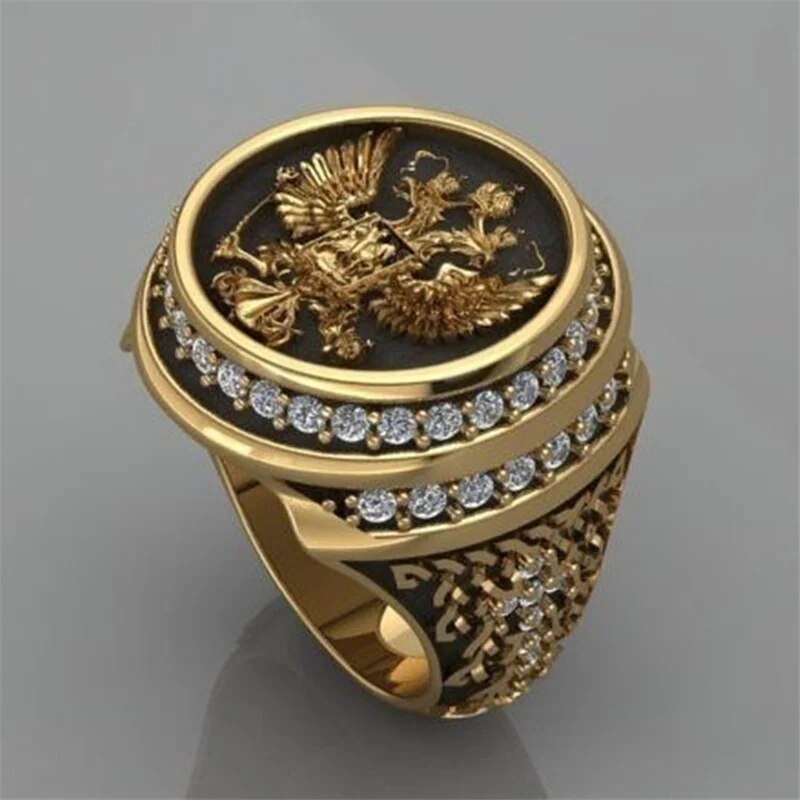 New Arrival Men Rings Unique Badge Double Headed Eagle Ring Wedding Anniversary Angel Wings Jewelry