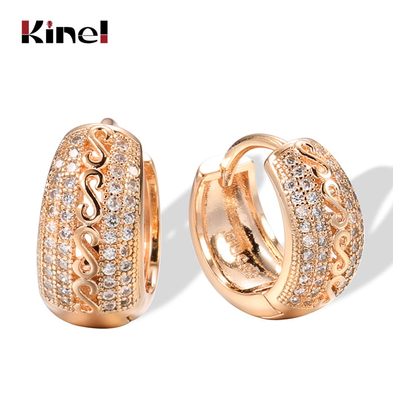 Kinel New 585 Rose Gold Natural Zircon Hollow Pattern Dangle Earrings For Women Ethnic Bride Wedding Fine Earrings Boho Jewelry