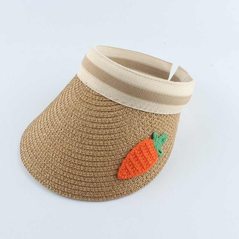 Children Cartoon Straw Hat For Kids Boys Girls Fruit Embroidery Sun Visor Cap Baby UV Protection Hats