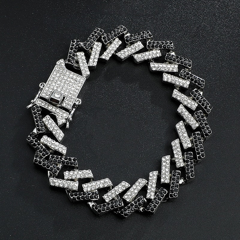 Hip Hop 15MM Bling Iced Out Full Rhinestone Bracelet Geometric AAA CZ Stone Cuban Chain Bracelets For Men Jewelry