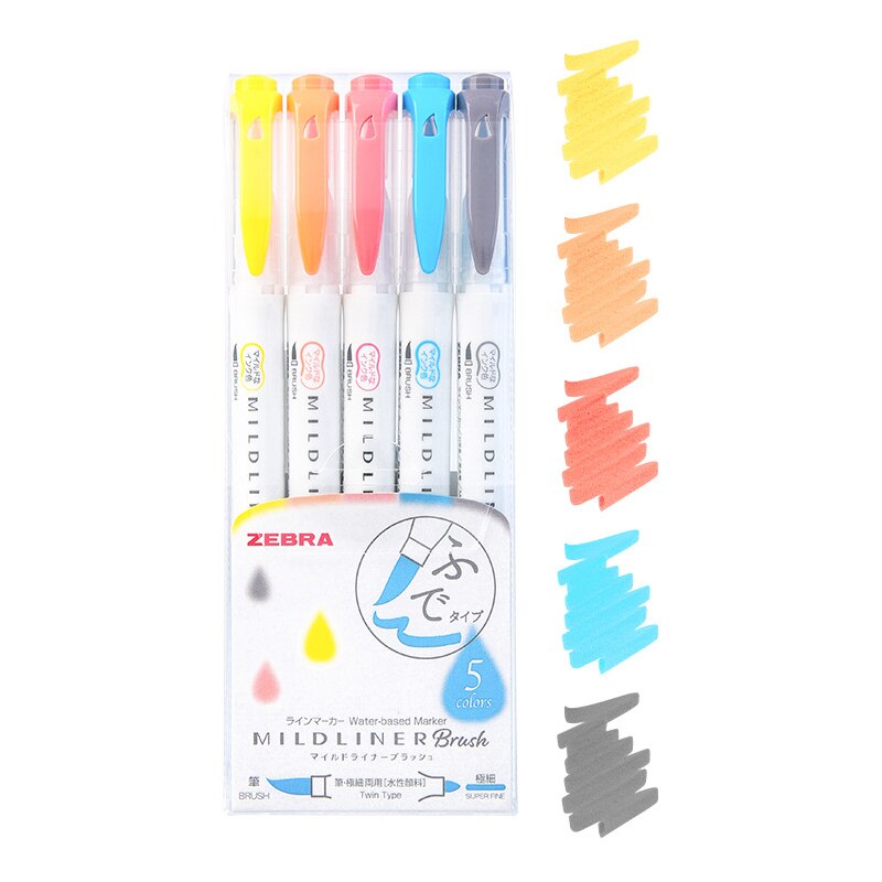 5/15/25color Set MildLiner Soft Brush Pen Double-headed Mild liner Highlighter Marker Pen School Supplies