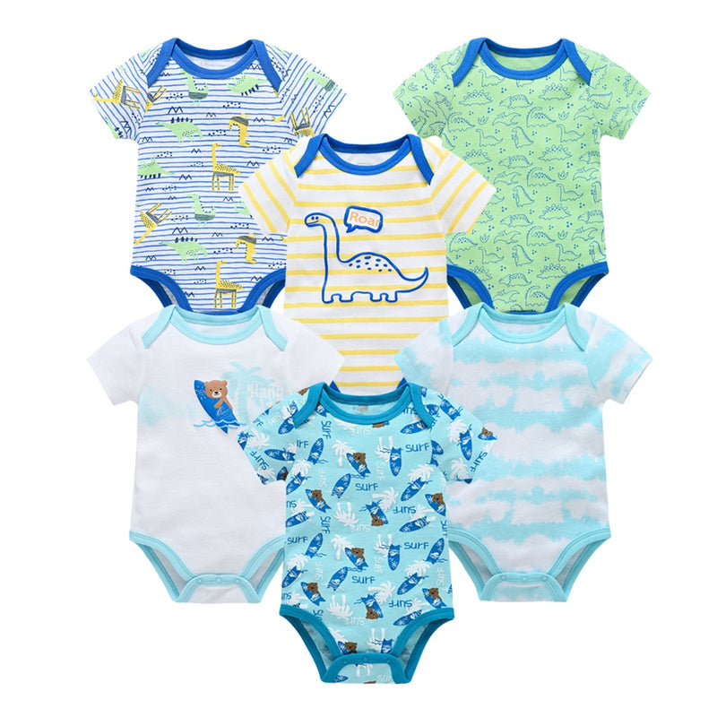 Kavkas 3 6 Pcs/lot Baby Boy Bodysuit Short Sleeve Cotton Newborn Clothes Cartoon Print Summer Toddler Overalls