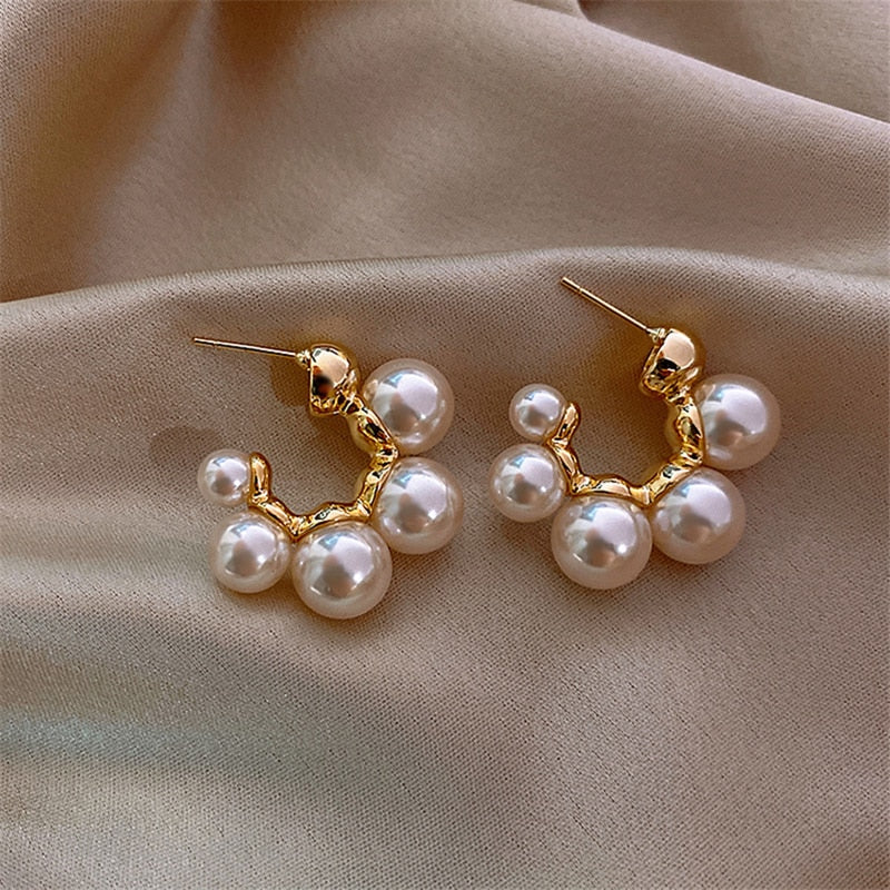 New Fashion Korean Oversized White Pearl Drop Earrings for Women Bohemian Golden Round Zircon Wedding Earrings Jewelry Gift