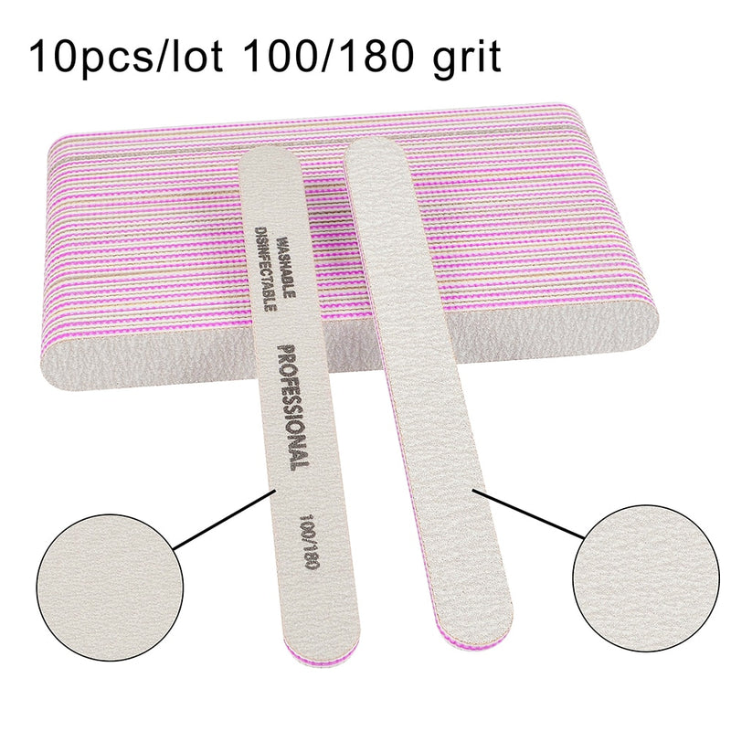 3/5/10Pcs Professional Nail File 80 100 180 Grit Unhas De Gel Nail Files Sandpaper Moon Style Acrylic Nail File Art Tools