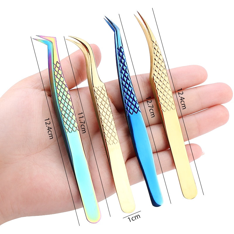 Stainless Steel Eyelashes Tweezers Professional For Lashes Extension Gold Decor Anti-static Eyebrow Tweezers Eyelash Extension