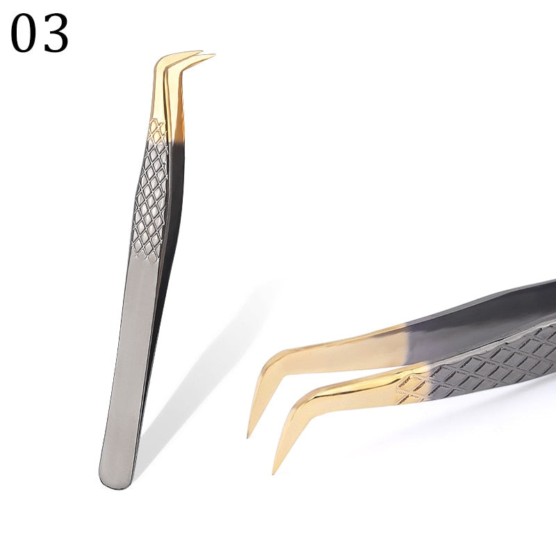 Stainless Steel Eyelashes Tweezers Professional For Lashes Extension Gold Decor Anti-static Eyebrow Tweezers Eyelash Extension