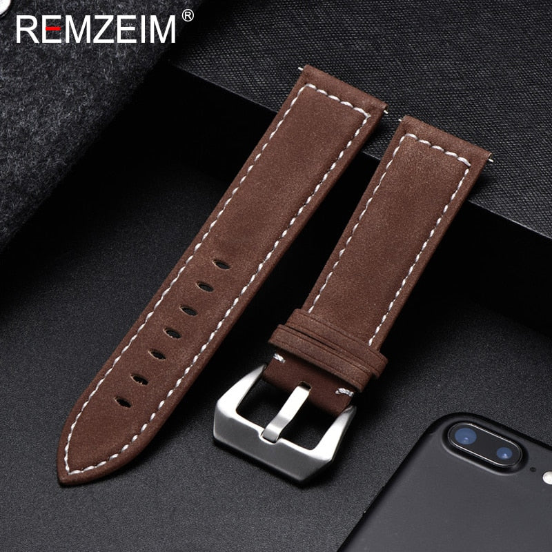 Genuine Leather Watchband Bracelet Black Blue Brown Vintage Matte Watch Strap For Women Men 18mm 20mm 22mm 24mm Wrist Band