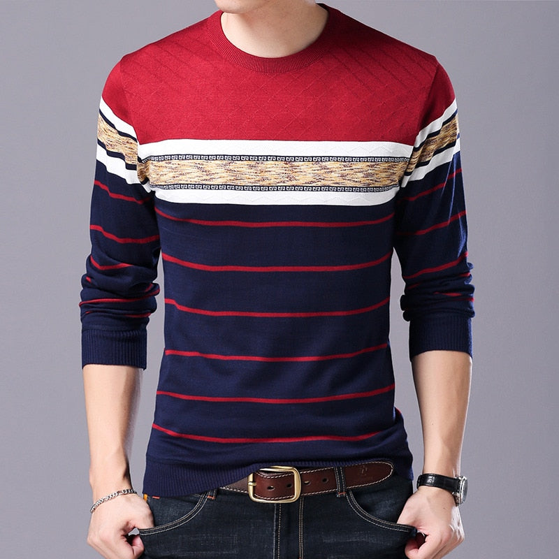 Liseaven Men Sweater O-Neck Casual Striped Sweaters Brand Mens Pullovers