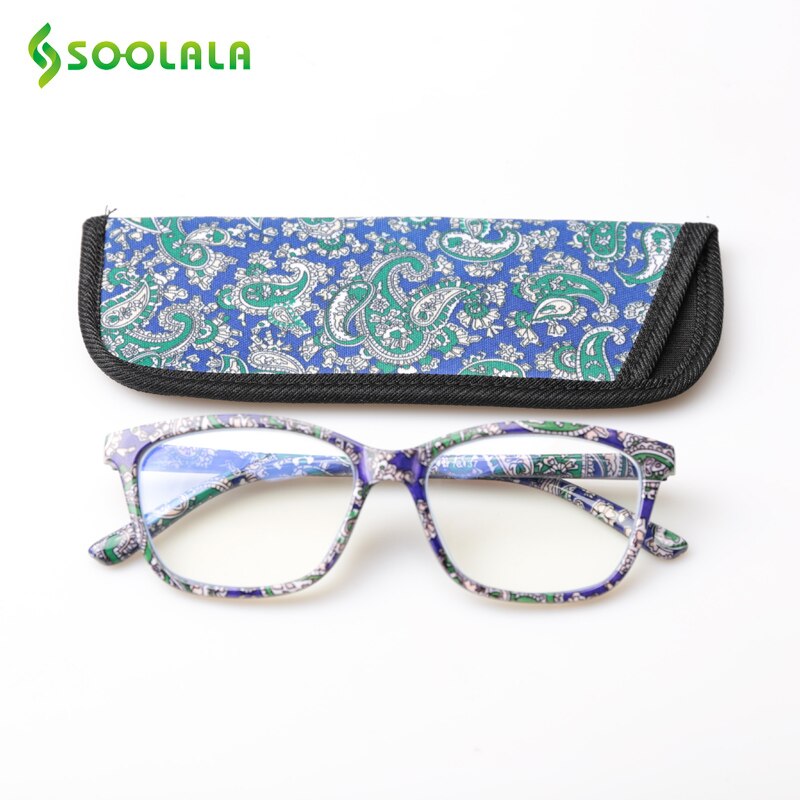 SOOLALA Printed Anti Blue Light Blocking Filter Glasses Women Eye Protection Computer Glasses Optical Frame Prescription