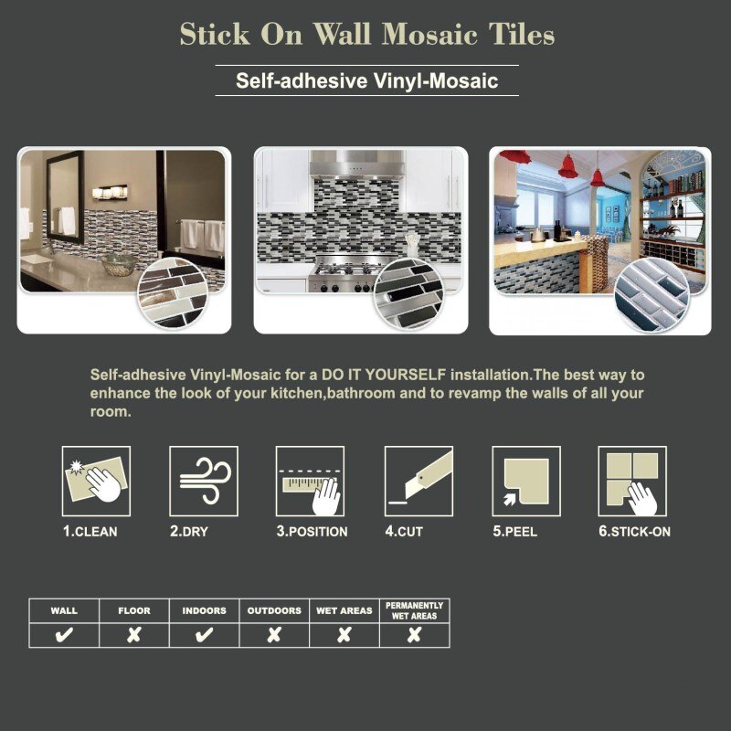 Grey brick Subway Tile Peel and stick Self Adhesive Wall decal Sticker DIY Kitchen Bathroom Home Decor Vinyl 3D