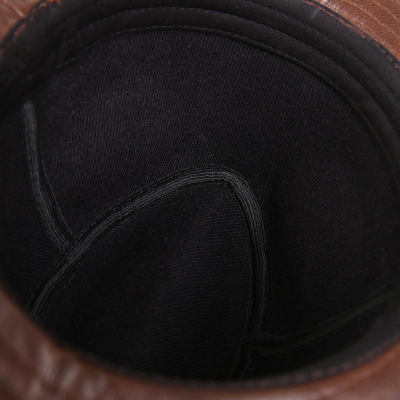 Male 100% Genuine Leather Jazz Hat Adult Fedoras Hat Male Sheepskin Fedoras Cap Men&