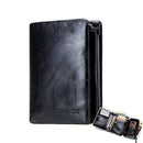 CONTACT'S Genuine Leather Oil Wax Men's Wallet Black Short Wallets for Men Portomonee Male Card Holder Carteira Masculina Walet