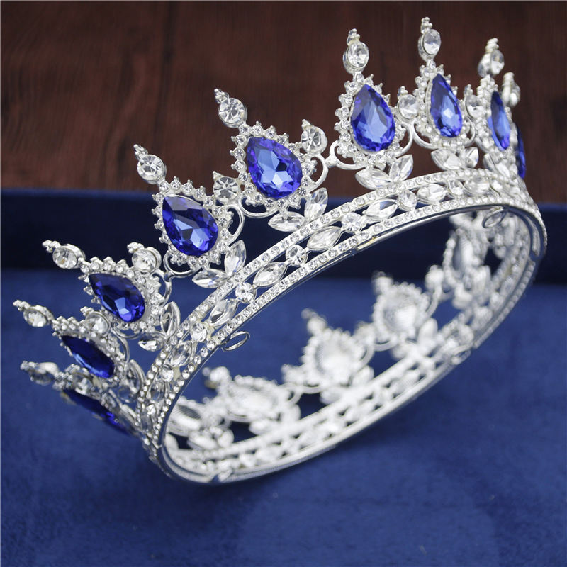 Royal Blue Sapphire Tiara Diadem Bridal Crystal Crown Pageant Prom Party  Costume