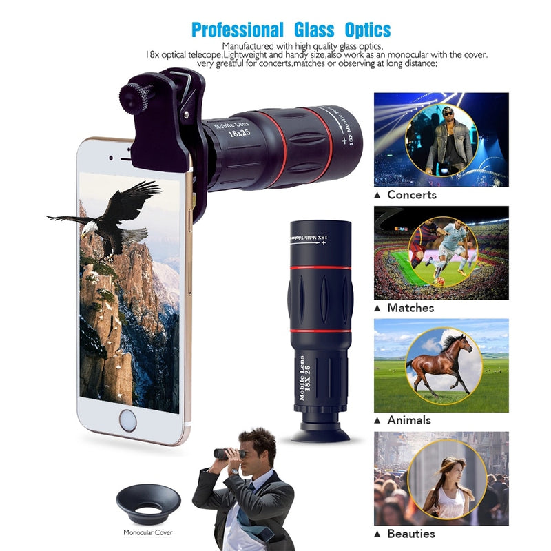 APEXEL 18X Telescope Zoom lens Monocular Mobile Phone camera Lens for iPhone Samsung Smartphones.