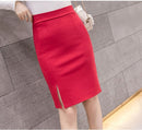 New Fashion Women Office Formal Pencil Skirt Spring Elegant Slim Front Slit Midi Skirt Black/Gray/Red OL Skirts