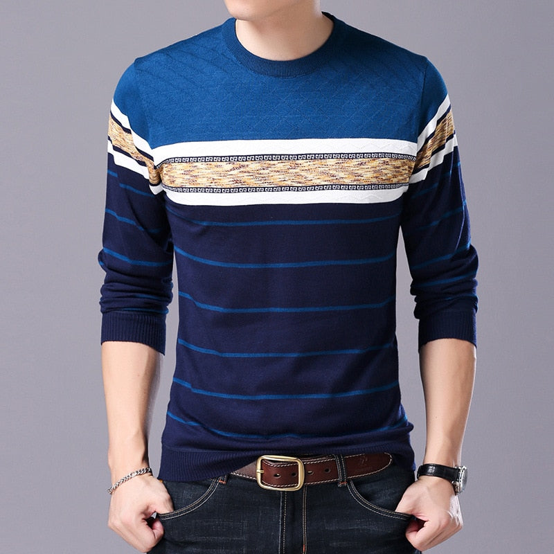 Liseaven Men Sweater O-Neck Casual Striped Sweaters Brand Mens Pullovers