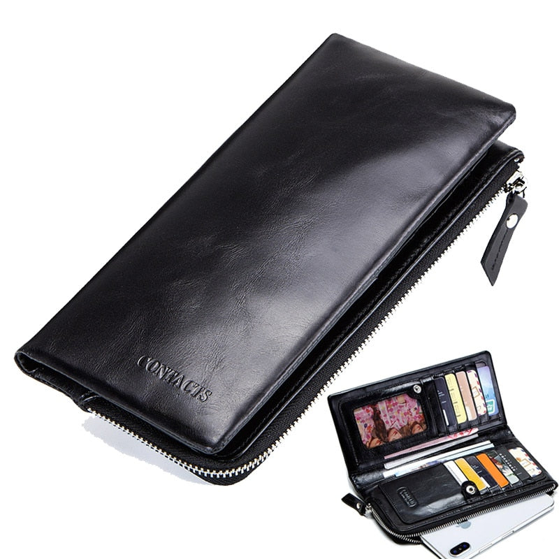 CONTACT'S Genuine Leather Oil Wax Men's Wallet Black Short Wallets for Men Portomonee Male Card Holder Carteira Masculina Walet