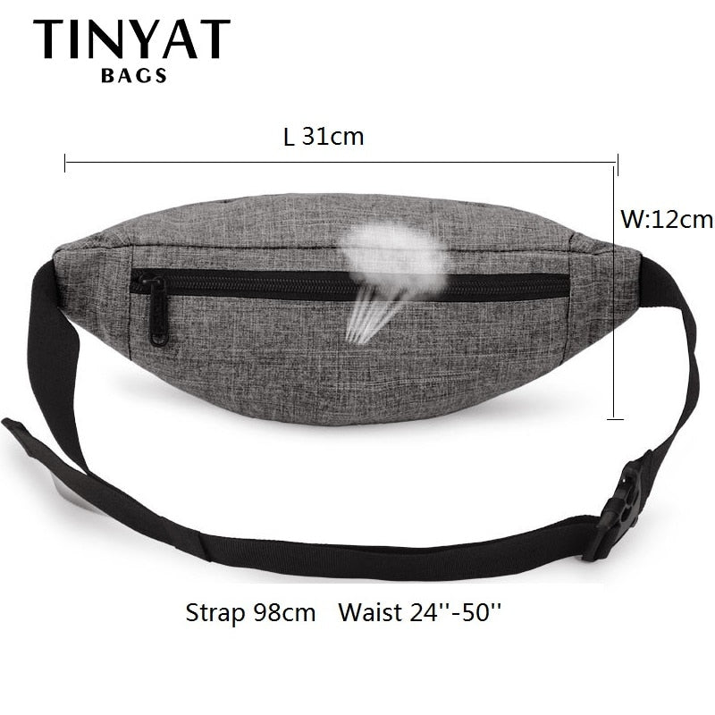 TINYAT Male Men Waist Bag Pack Casual Functional Money Phone Belt Bag Women Bag for Belt Canvas Hip Bag Fanny Pouch Banana bags