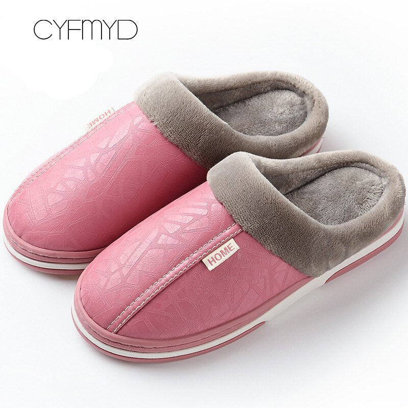 Women shoes Indoor Slippers Memory foam Size 9-17 Non-slip Ladies leather slippers Antifouling Family Home shoes