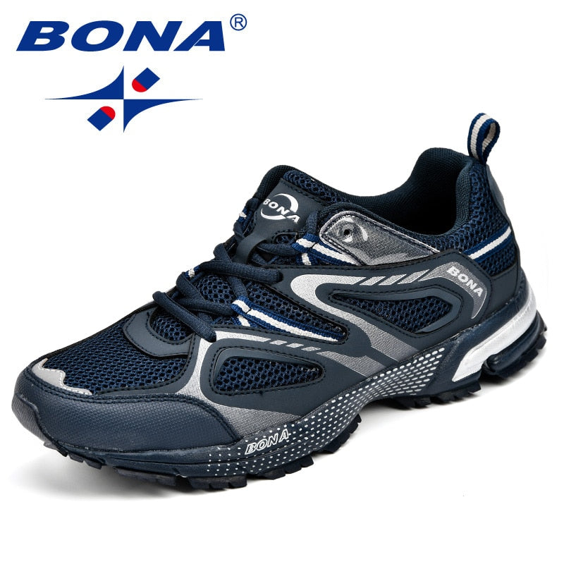 BONA Classics Style Men Running Shoes Cow Split Mesh Men Sport Shoes