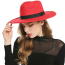 WELROG Black Red Fedora Hats For Women Imitation Wool Fedoras Panama Felt Hat Men Jazz Hats Trilby Chapeau Femme Caps