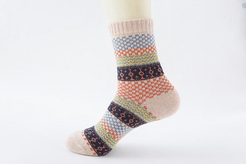 PEONFLY National Style Multi Colorful Geometric Square Printing Men Socks Thick Rabbit Wool Warm Male Retro Socks