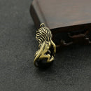Vintage Pure Brass Majestic Lion King Black Bead Keychains Pendants Copper Charms Animal Pendant Trinket Car Key Hanging Jewelry