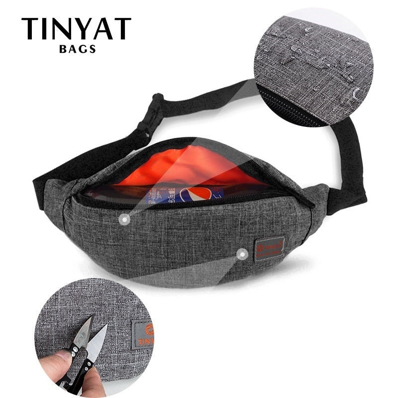 TINYAT Male Men Waist Bag Pack Casual Functional Money Phone Belt Bag Women Bag for Belt Canvas Hip Bag Fanny Pouch Banana bags