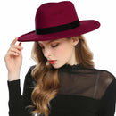 WELROG Black Red Fedora Hats For Women Imitation Wool Fedoras Panama Felt Hat Men Jazz Hats Trilby Chapeau Femme Caps