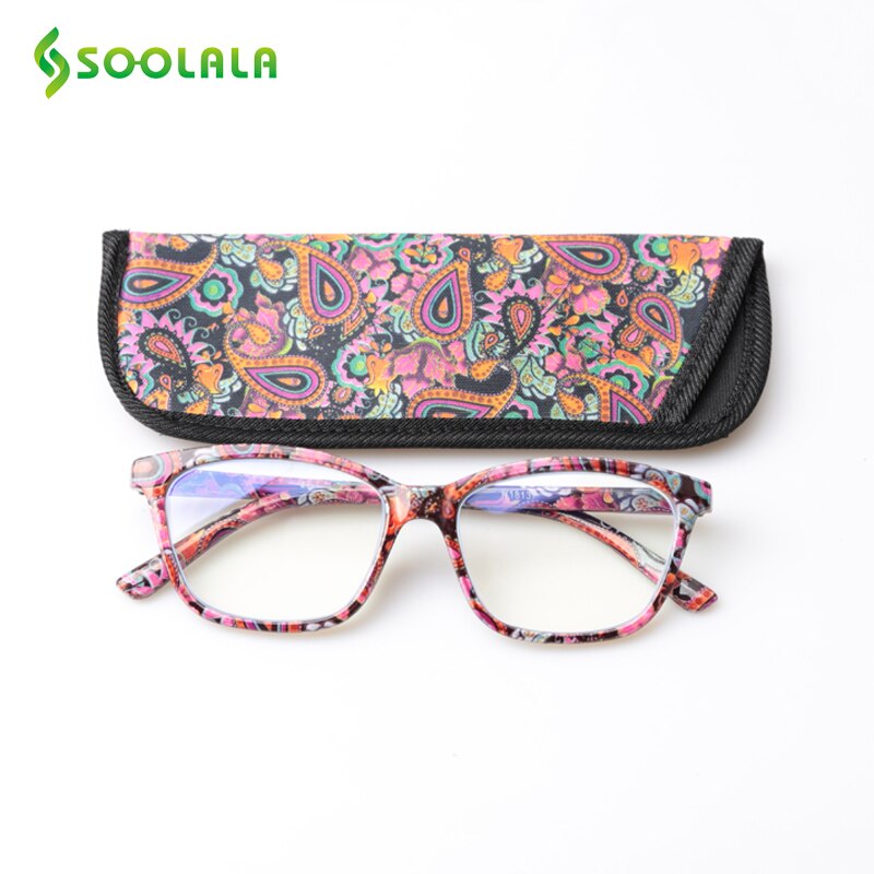 SOOLALA Printed Anti Blue Light Blocking Filter Glasses Women Eye Protection Computer Glasses Optical Frame Prescription