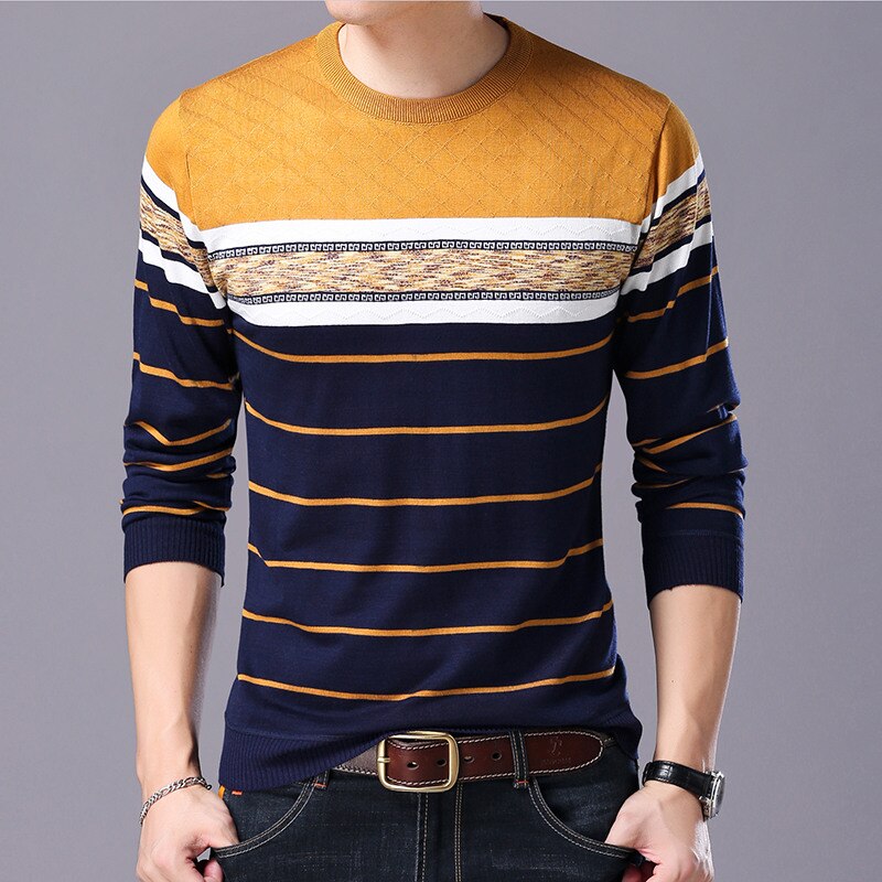 Liseaven Men Sweater O-Neck Casual Striped Sweaters Brand Mens Pullovers