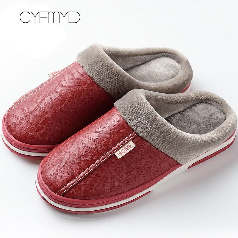 Women shoes Indoor Slippers Memory foam Size 9-17 Non-slip Ladies leather slippers Antifouling Family Home shoes