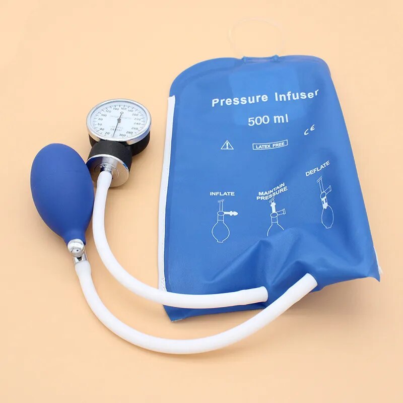 500ml Pressure Infusion Bag,reusable Nylon bag and pressure gauge,blue Inflatable ball of silicone and control valve of metal.