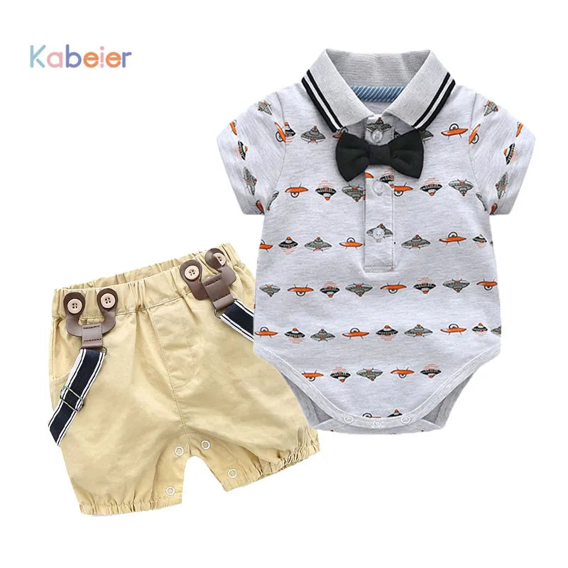 Toddler Boy Clothing Set Summer Newborn Baby Boys Bow Wedding Romper Suit Spaceship Print Set Infant Kids Dress Baby Clothes