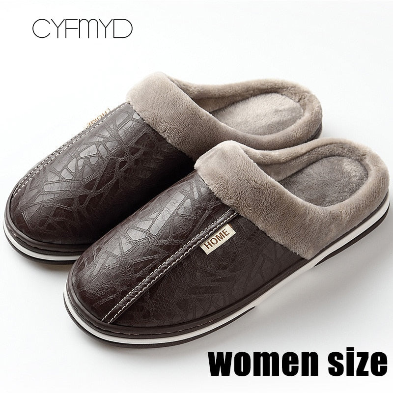 Women shoes Indoor Slippers Memory foam Size 9-17 Non-slip Ladies leather slippers Antifouling Family Home shoes