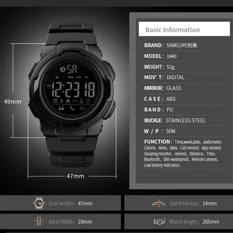 Men Smart Watch Calorie Pedometer Multi-Functions Remote 50M Waterproof Digital Sports Men's SmartWatch Relogio Masculino SKMEI