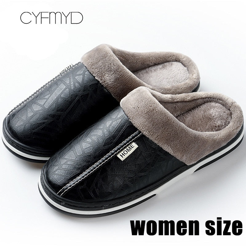 Women shoes Indoor Slippers Memory foam Size 9-17 Non-slip Ladies leather slippers Antifouling Family Home shoes