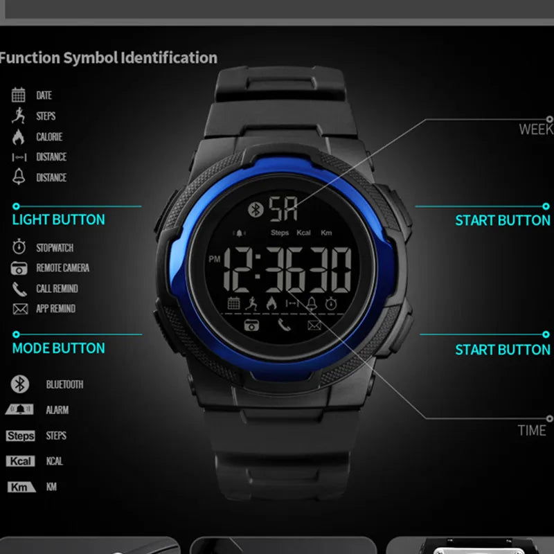 Men Smart Watch Calorie Pedometer Multi Functions Remote 50M Waterproo