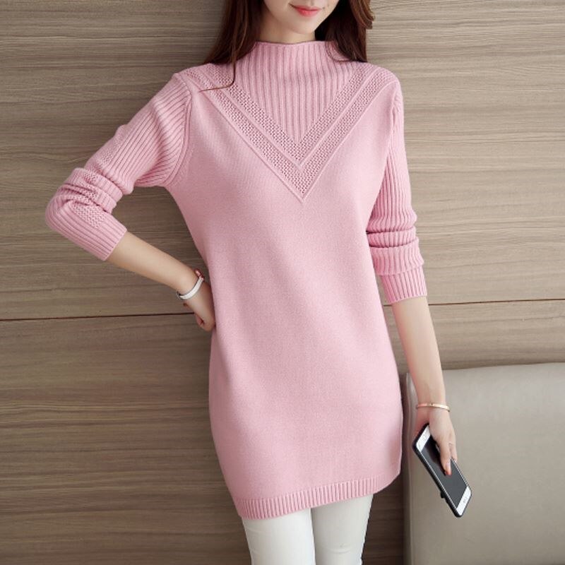 Women Knitwear Sweater Pullover Fashion Long Sleeve Half Turtleneck Sweater Jumper Female Solid Loose Tops AA887