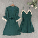 Satin Robe Set Sexy Female Sleepwear Kimono Bathrobe Lace Trim Bride Bridesmaid Dressing Gown Casual Nightgown