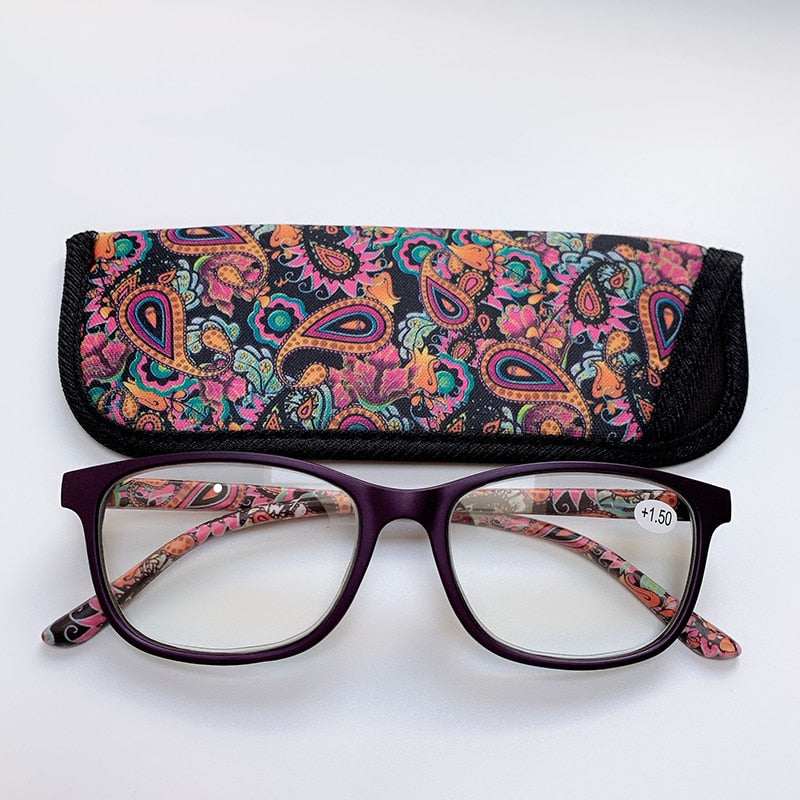 Vintage Reading Glasses for Women Men with Matching Pouch Spring Hinge Pocket Presbyopic Eyeglasses Frame Prescription +1.0~+4.0