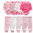 4pcs Baby Bodysuits+4pcs Baby Pants Newborn Clothes Sets Cotton Suits girls boys