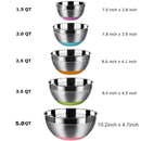 Stainless Steel Mixing Bowls (Set of 5) Silicone Bottom Nesting Storage Salad Bowls Meal Mixing Prepping 1.5-2 - 2.5-3.5 -5QT
