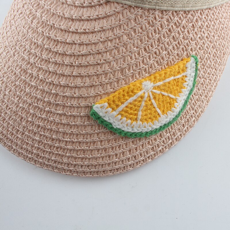 Children Cartoon Straw Hat For Kids Boys Girls Fruit Embroidery Sun Visor Cap Baby UV Protection Hats