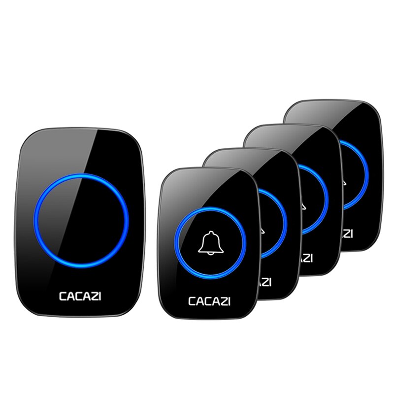 CACAZI Waterproof Home Wireless Doorbell Smart LED Light Calling Bell 300M Remote Battery Button 60 Chimes 5 Volume US EU Plug