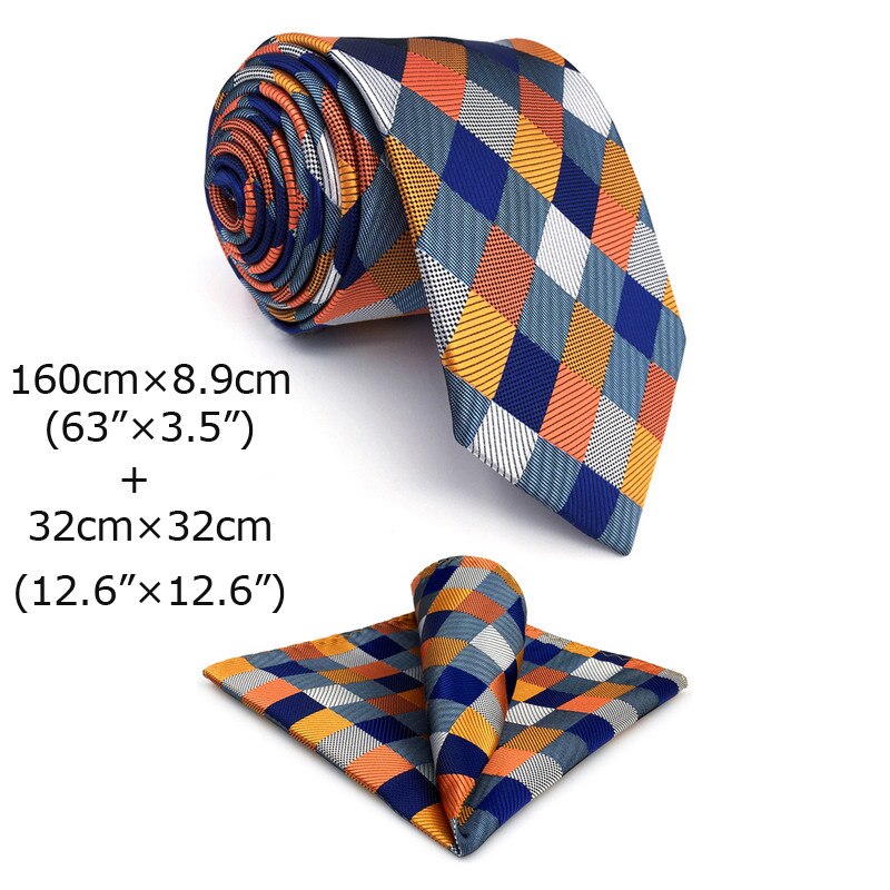 S17 Checked Multicolor Ties for Men Pocket Square Set Gift Party Necktie Silk 63&quot; 6cm  Extra Long Wedding