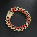 Hip Hop 15MM Bling Iced Out Full Rhinestone Bracelet Geometric AAA CZ Stone Cuban Chain Bracelets For Men Jewelry