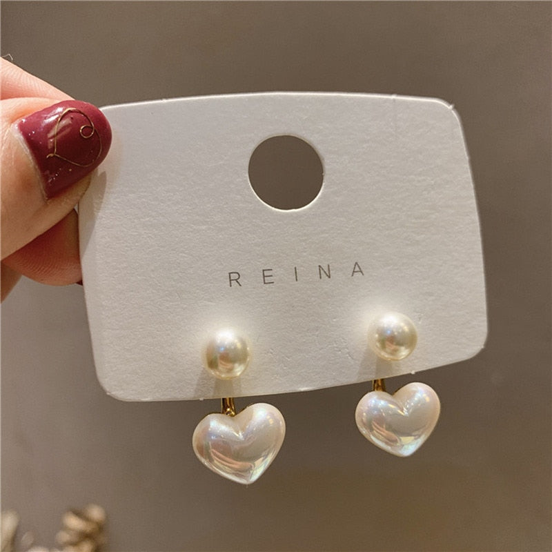 New Fashion Korean Oversized White Pearl Drop Earrings for Women Bohemian Golden Round Zircon Wedding Earrings Jewelry Gift