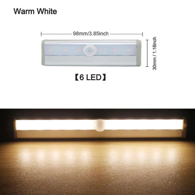 6/10 LED Induction Under Cabinet Light Motion Sensor Closet Night Lamp Battery Powered Magnetic Strip Light For Kitchen Wardrobe